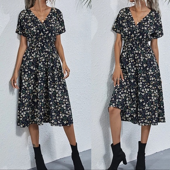 Boho floral print wrap A line dress - Picture 7 of 16